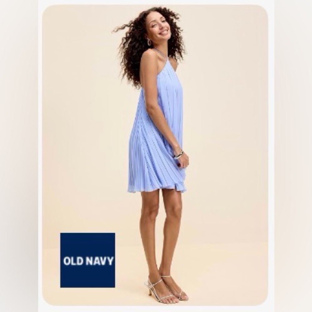 Old Navy Light Blue and White Striped Midi Dress